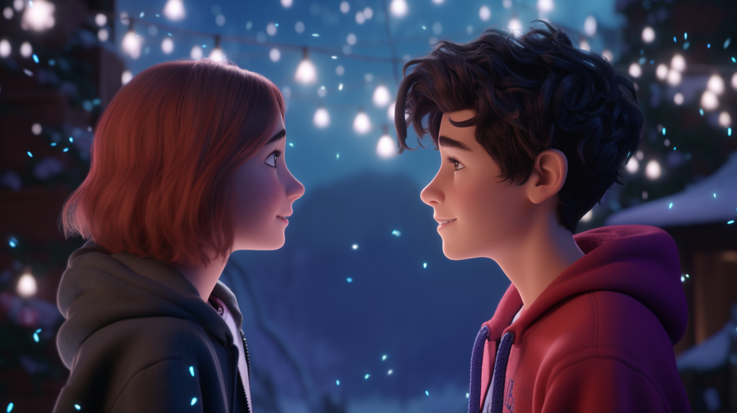 Awkward teenagers admiring each other in 3D Disney animation