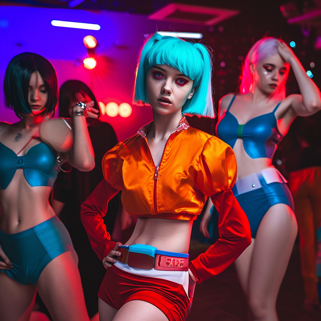 Awkward Teen Cosplaying as Bulma at Club with Friends