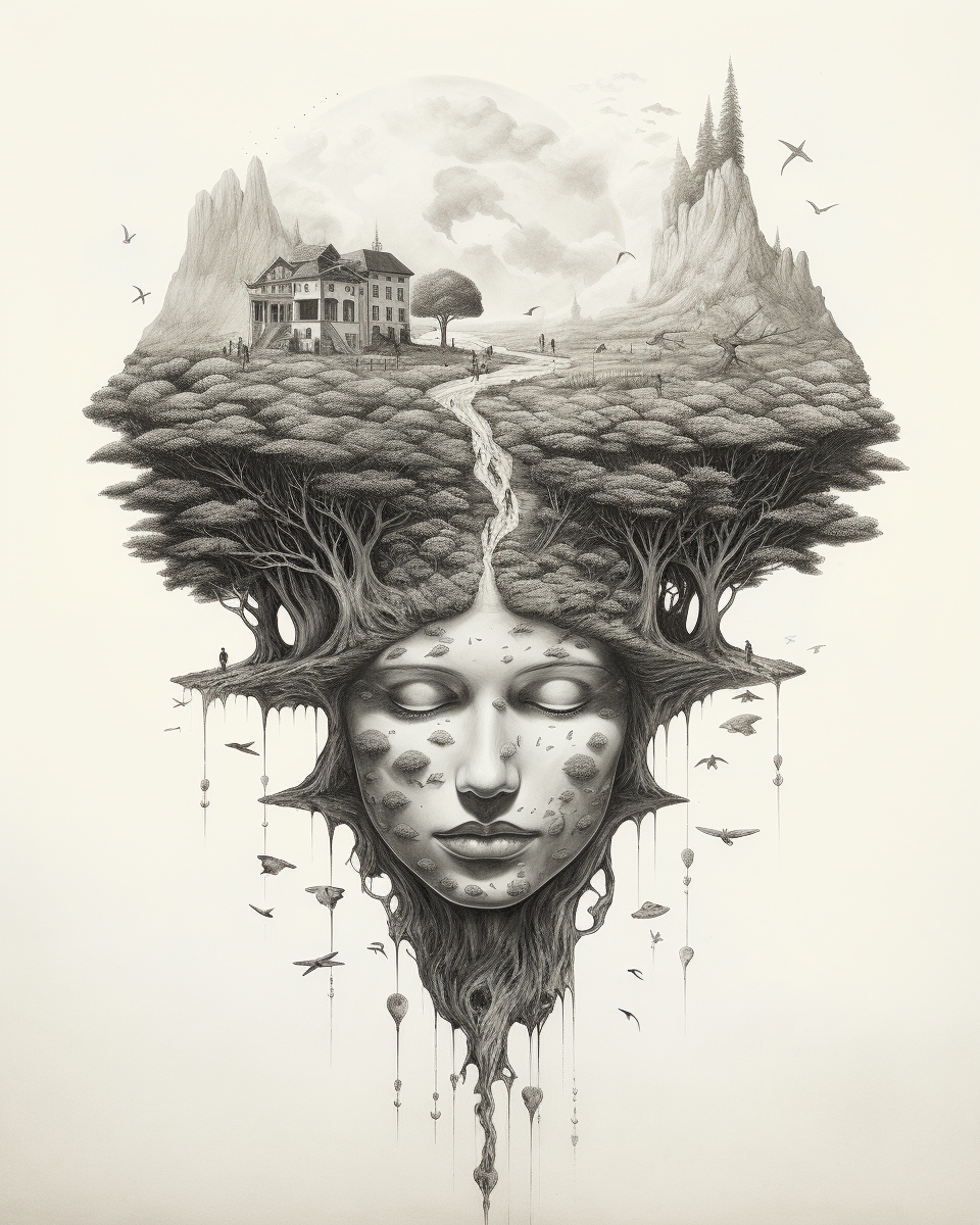 Axis Mundi surreal pencil drawing