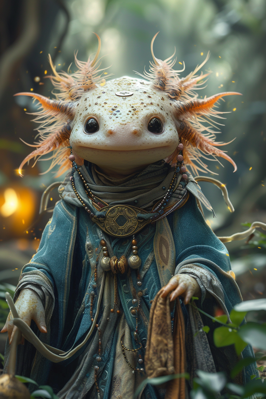 Axolotl Healer RPG Character in 8K Photo