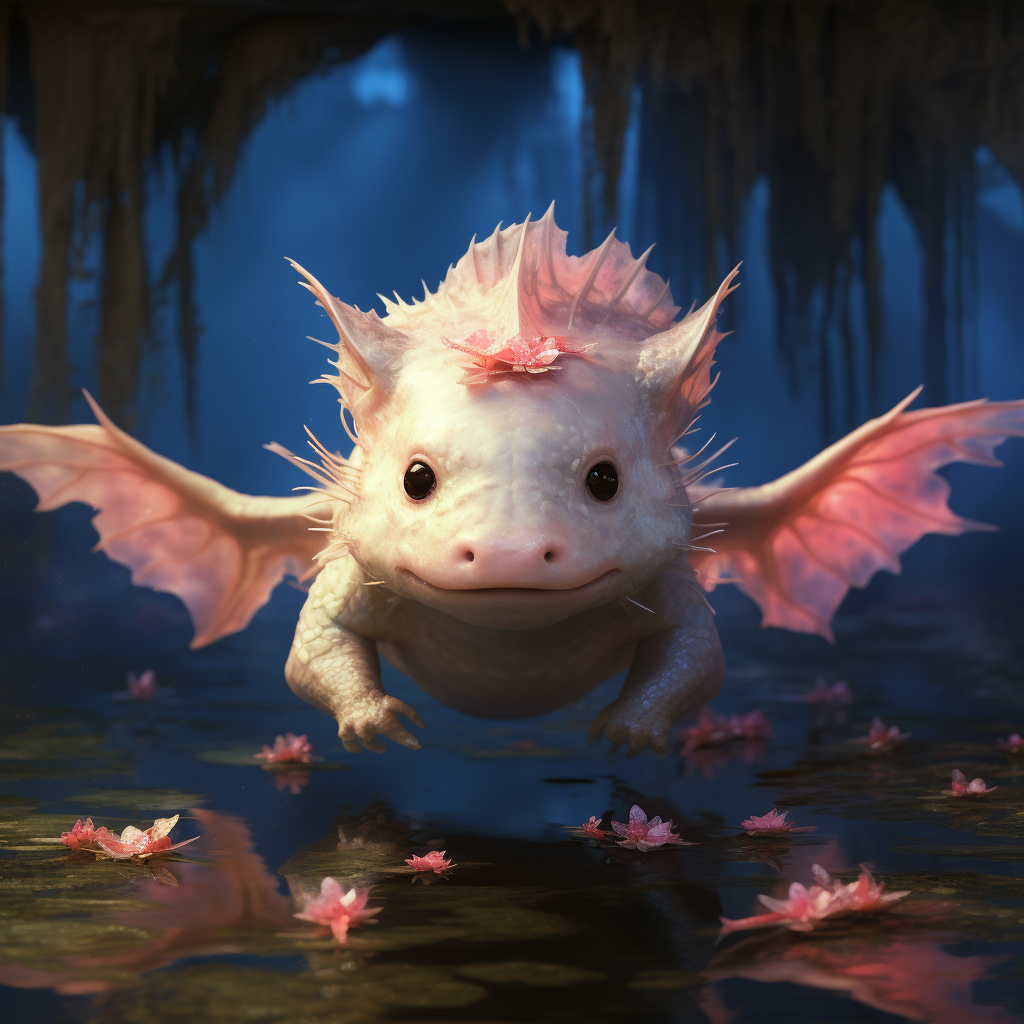 Beautiful axolotl in light wings