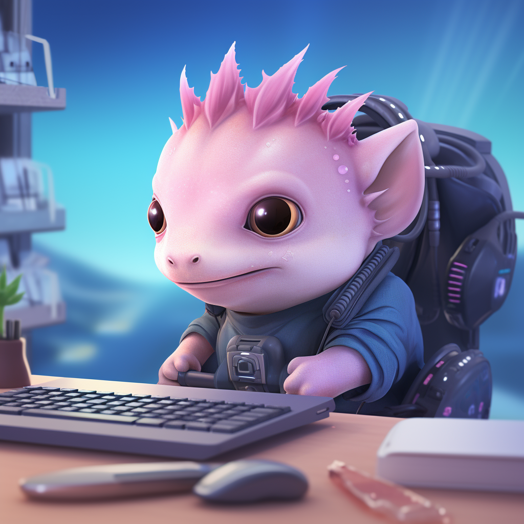 Axolotl IT support technician with headset and computer