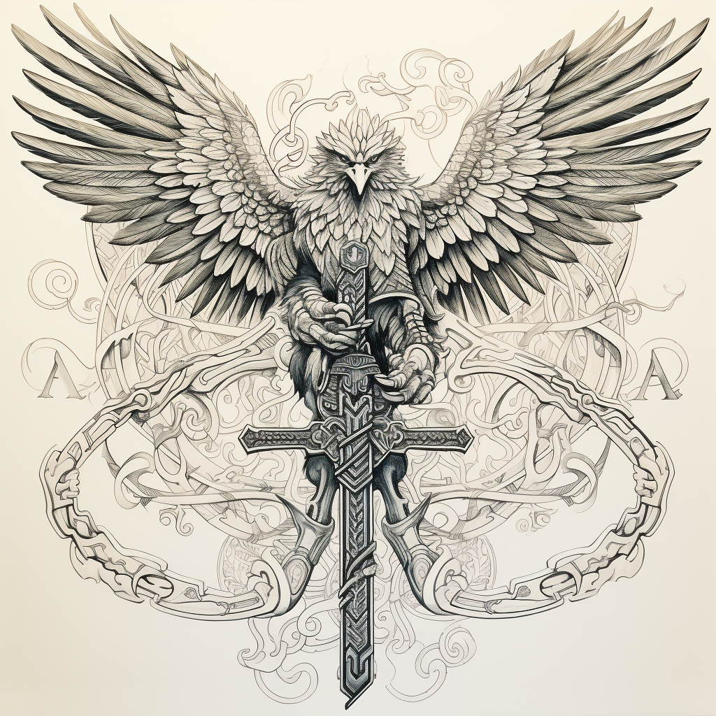 Aztac Warrior Eagle Sword Zentangle Design