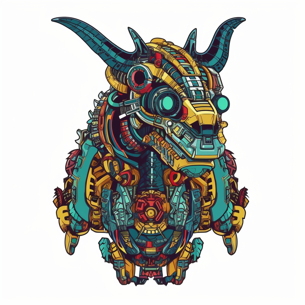 Colorful Aztec Dragon Technopunk Cartoon