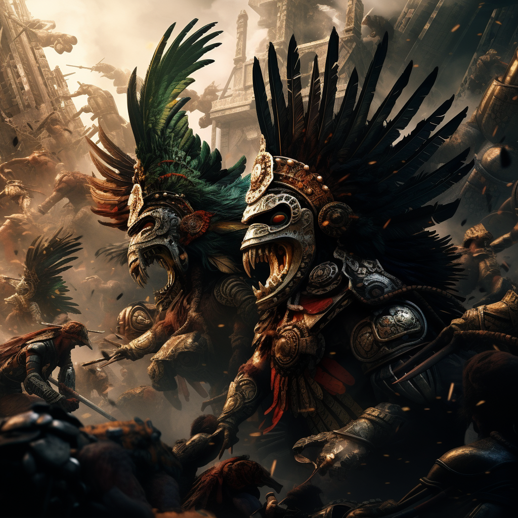 Brave Aztec Eagle Warriors in Combat