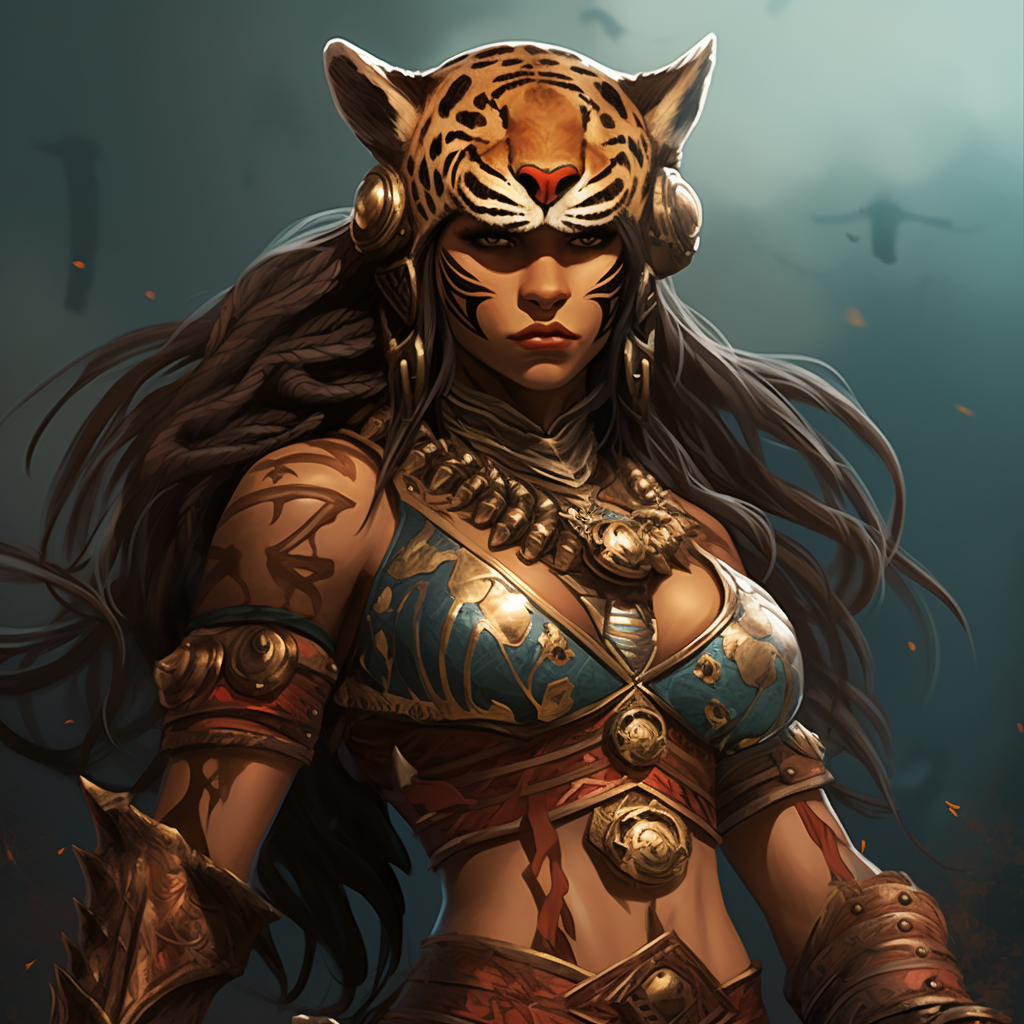 Female Aztec Jaguar Warrior in Anime Style