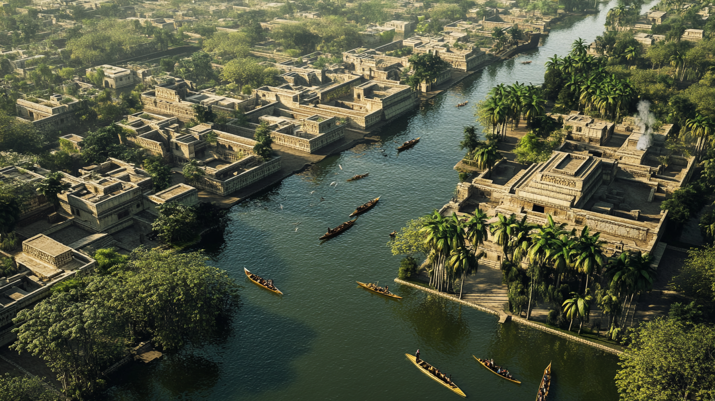 Aztec city grid canals canoes