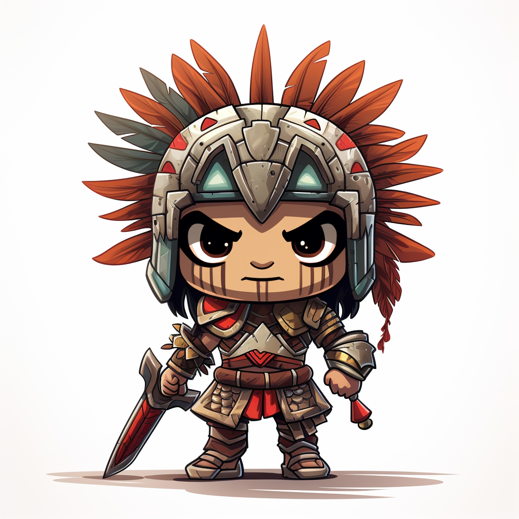 Aztec warrior chibi character on white background