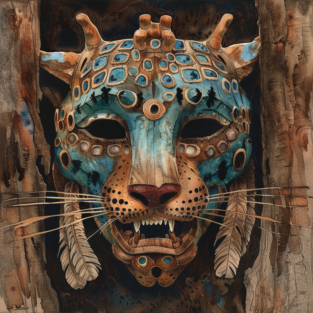 Azure Leopard Wood Carved Mask