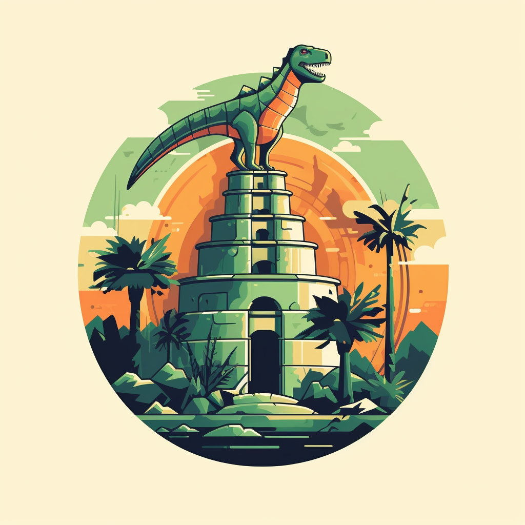 Logo of a dinosaur with Babel Tower