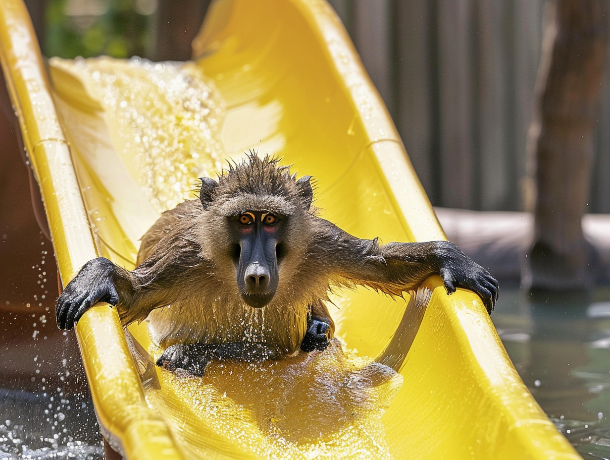 playful baboon water slide