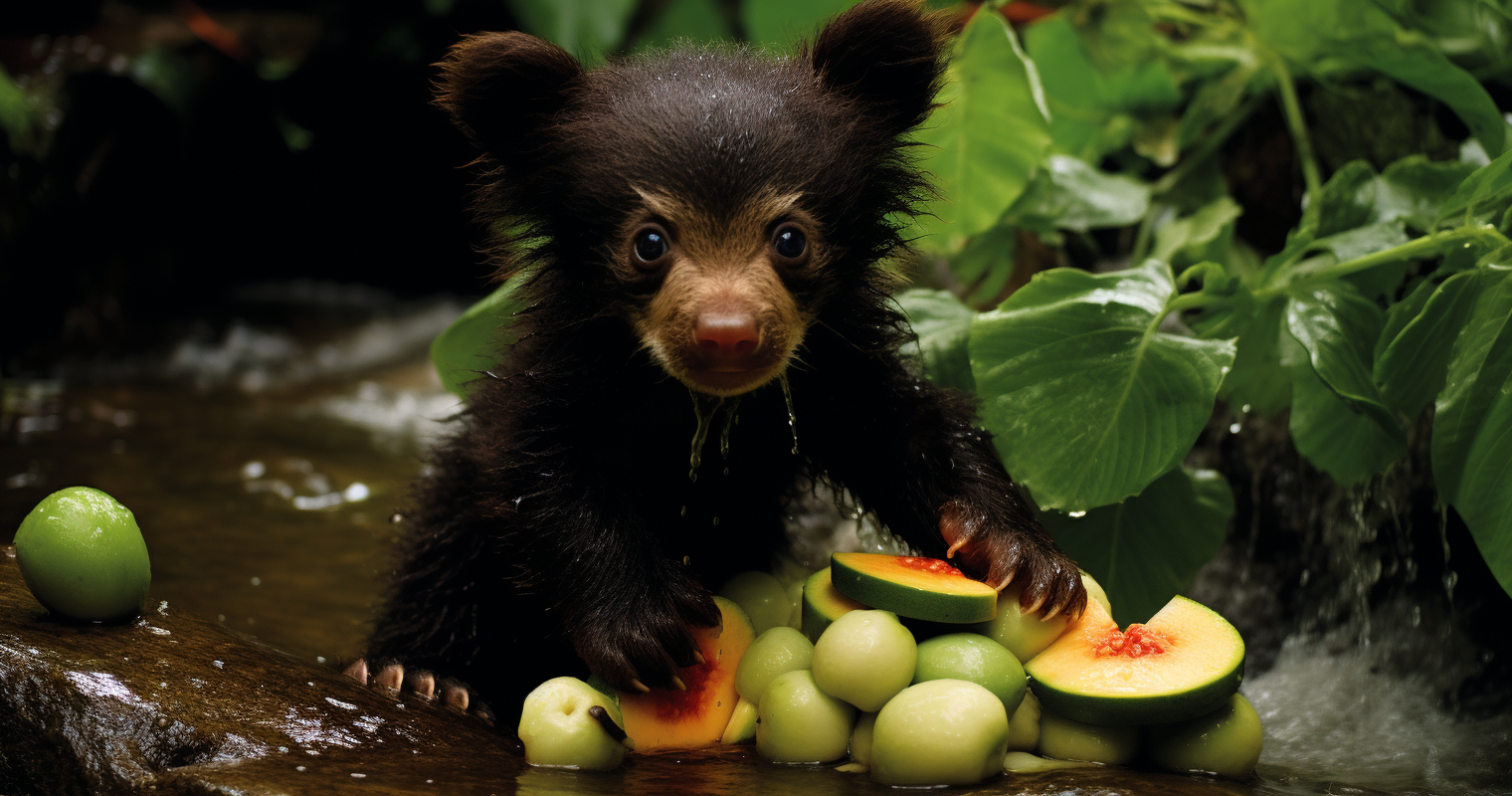 Baby bear enjoying Munchkins in Kauai jungle