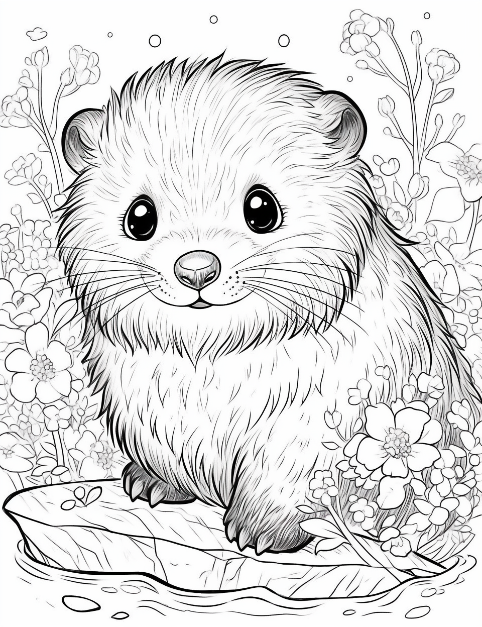 Cute chibi baby beaver with shiny eyes