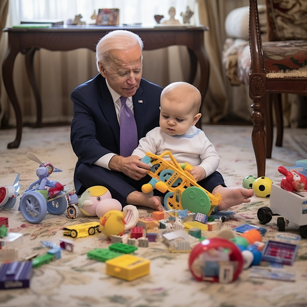 Adorable baby Biden playing with toys