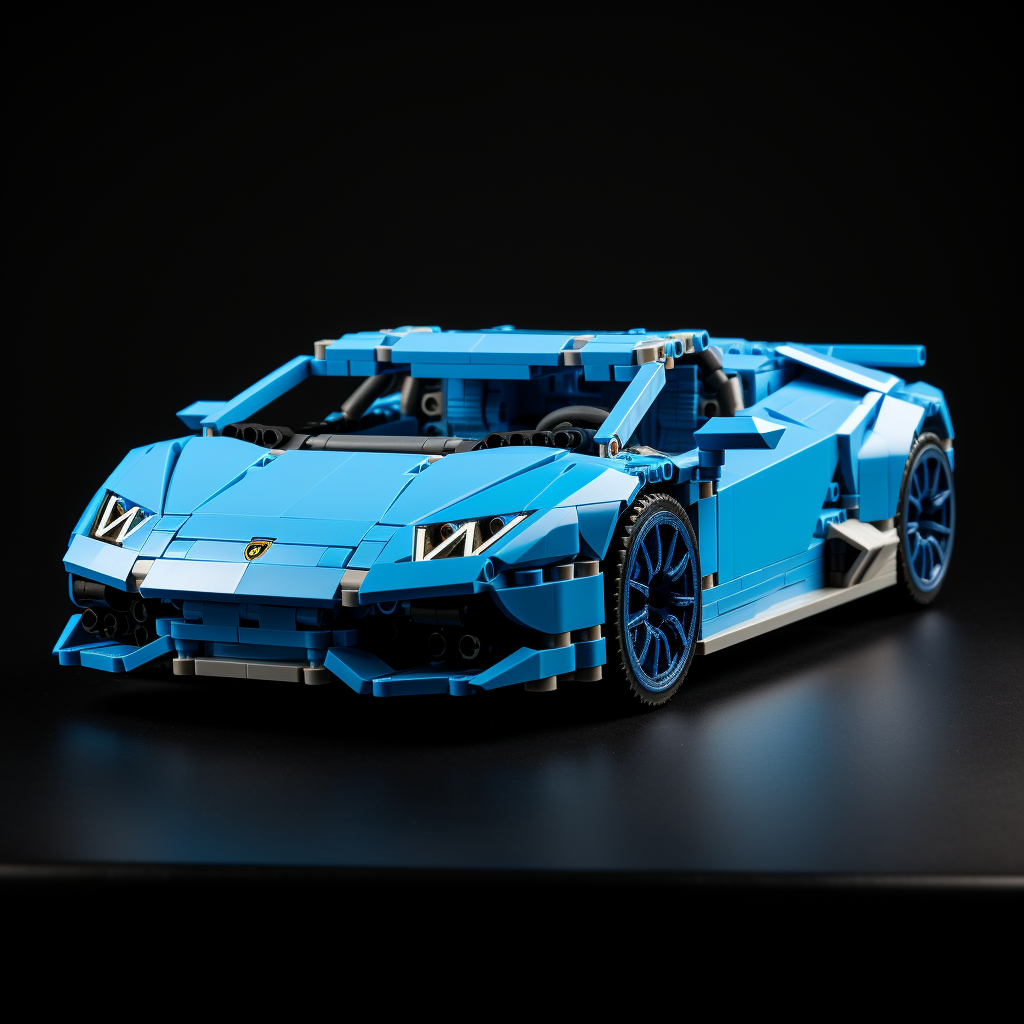 Baby blue Lamborghini Huracan Lego car on black background