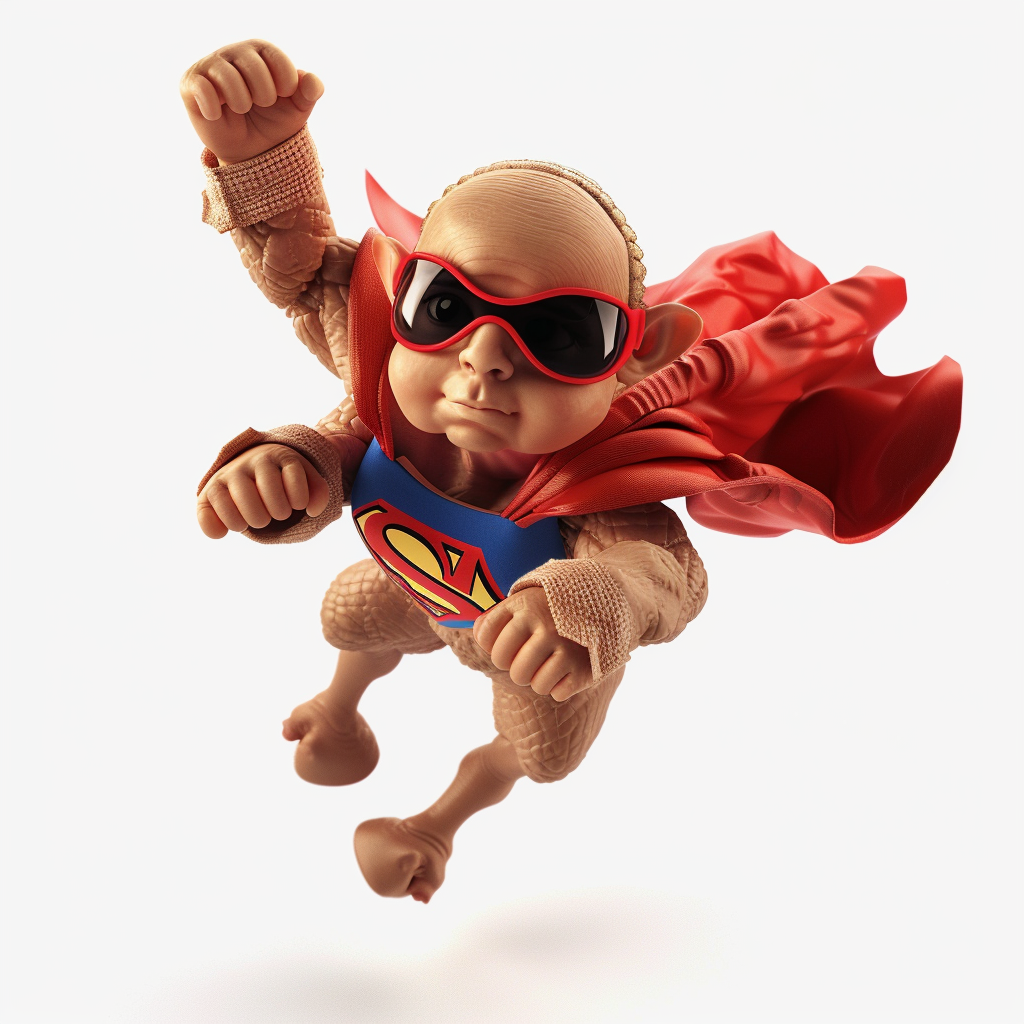 Cartoon baby camel superhero flying