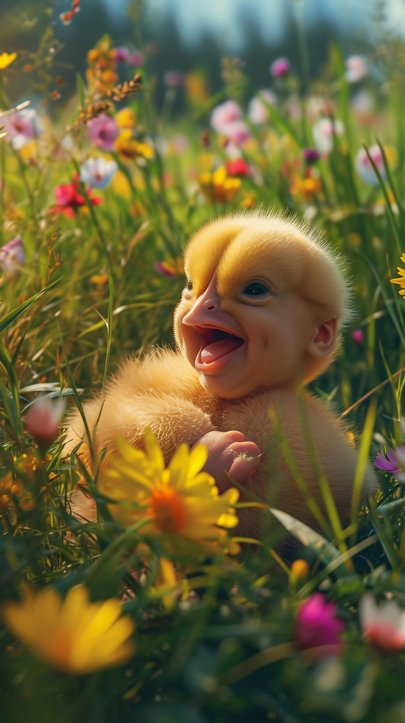 Baby Chick in Beautiful Meadow