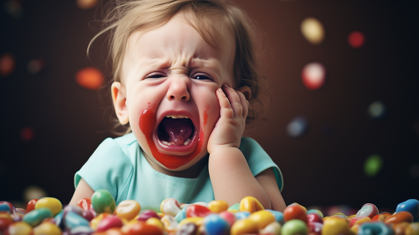 Baby crying over lost candy