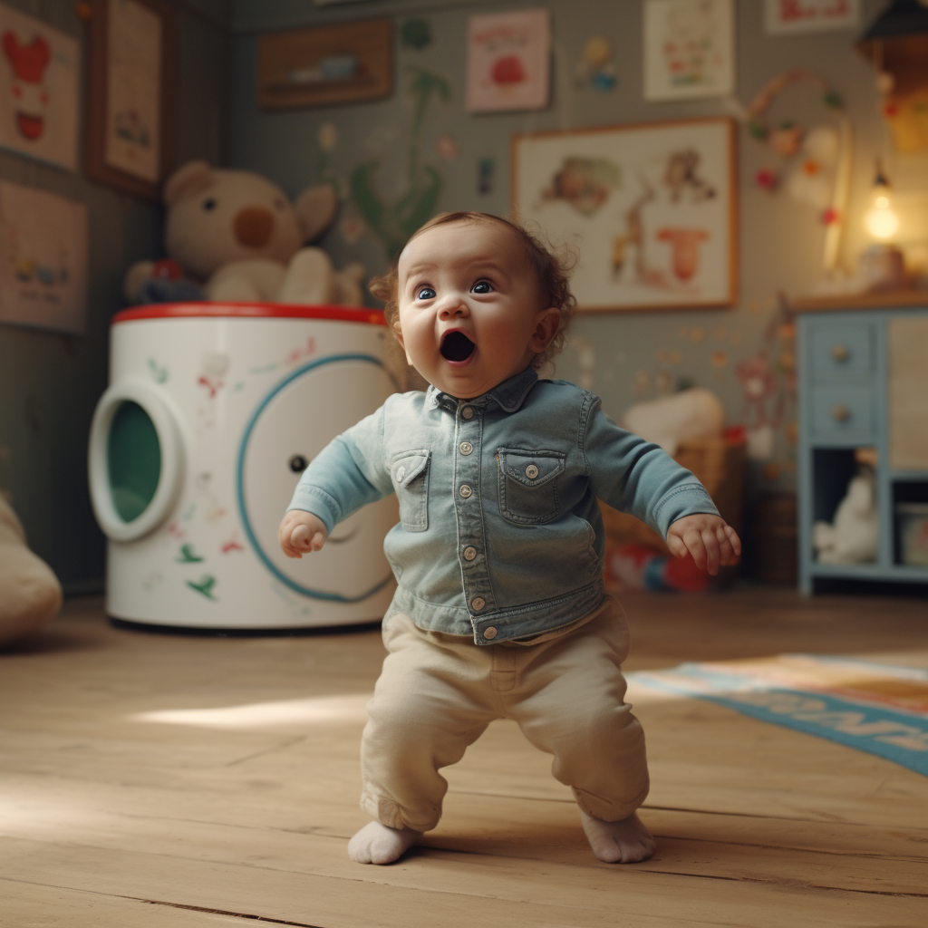 Cute baby dancing in front of potty