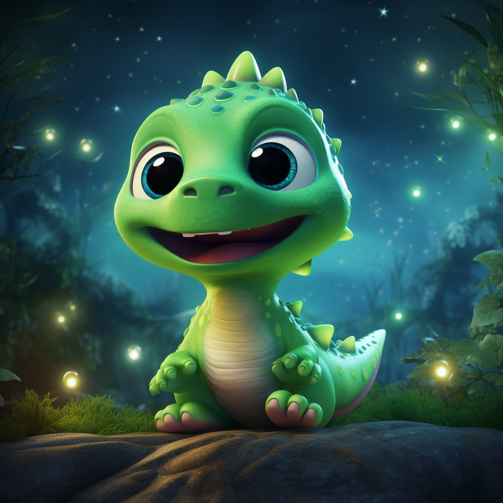 Cute Baby Dinosaur Gazing at Stars