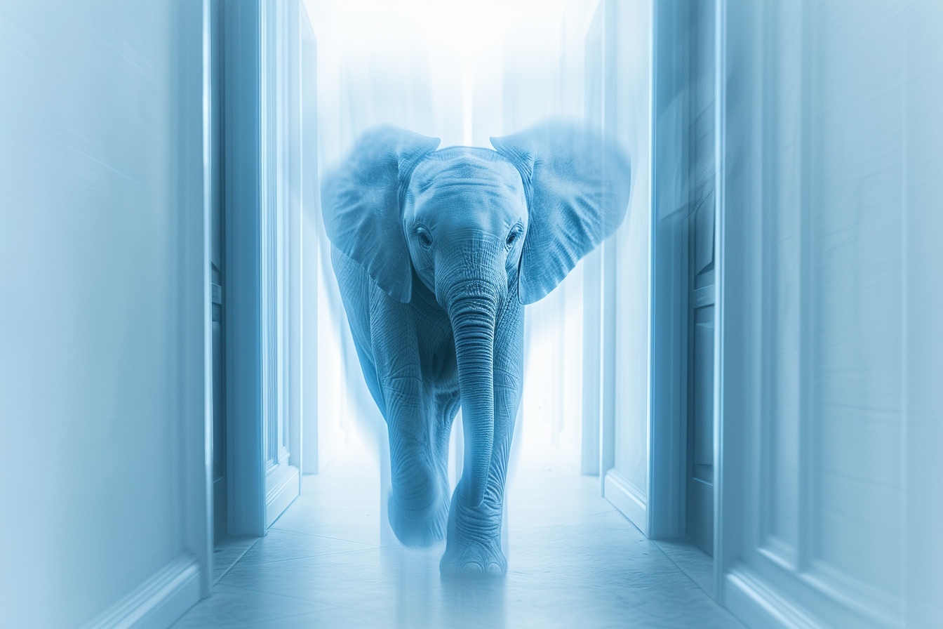 Baby elephant ghost walking in newroom