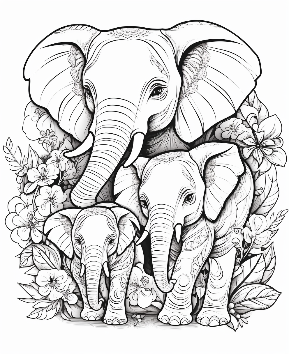 Baby elephants patterns adult coloring book