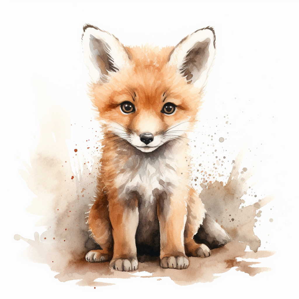 Baby fox watercolor on white background