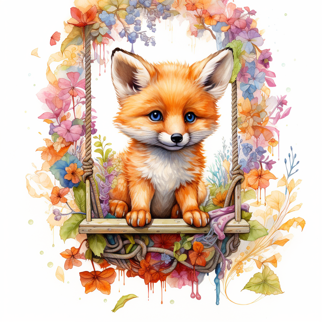 adorable baby fox on swing