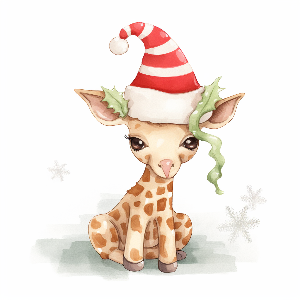 Cute baby giraffe in Christmas hat