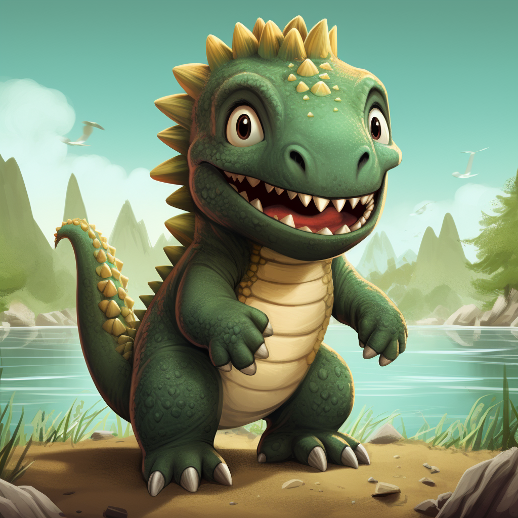 Adorable baby Godzilla in cartoon style