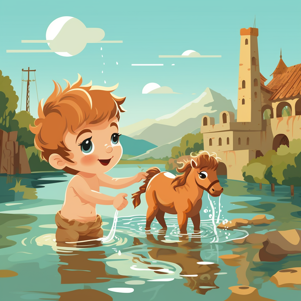 Baby Hercules Cleaning Stables Illustration