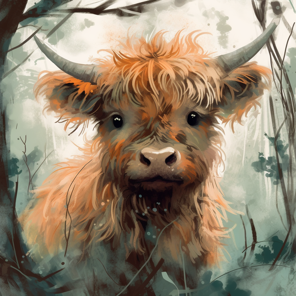 Adorable Baby Highland Cow in Watercolor