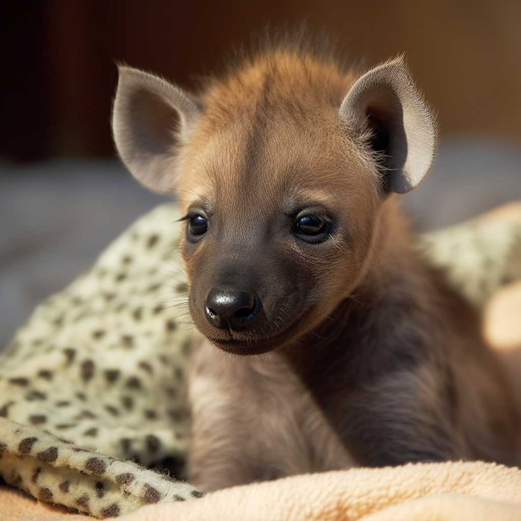 Adorable baby hyena playing outdoors