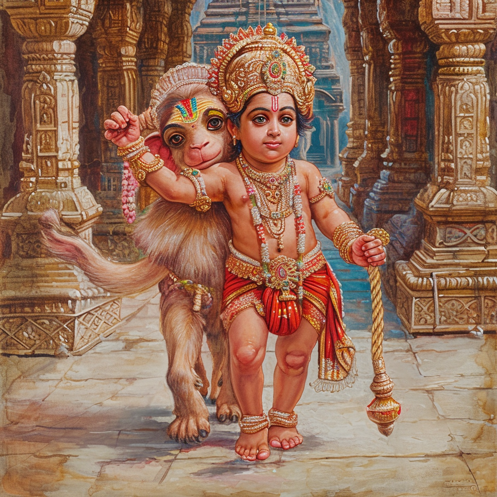 Baby Lord Hanuman Walking Inside Ram Temple