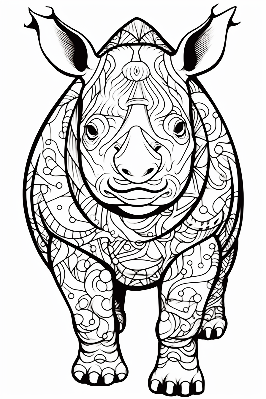 Adorable Baby Mandala Rhino with Kawaii Eyes