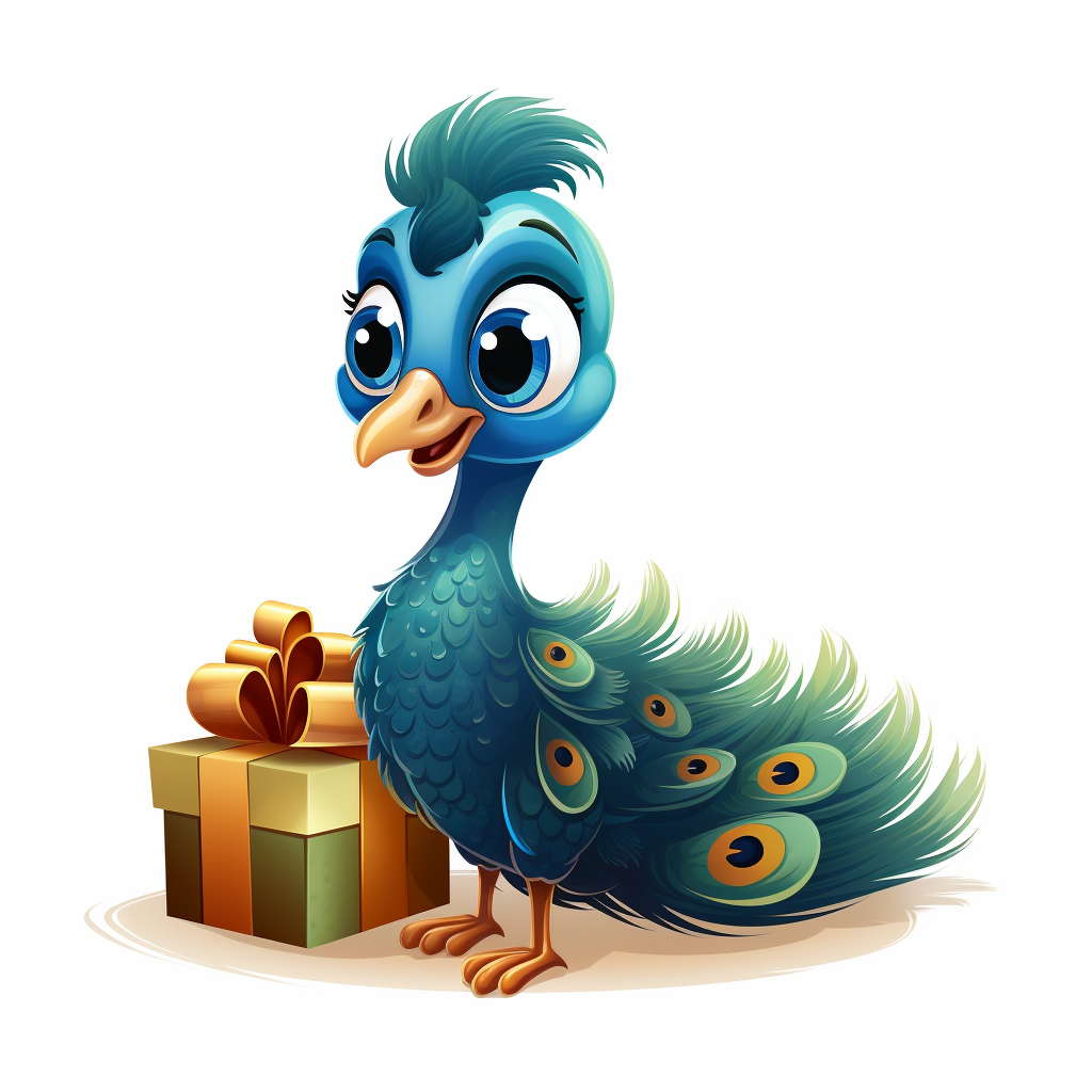 Cartoon baby peacock celebrating Christmas