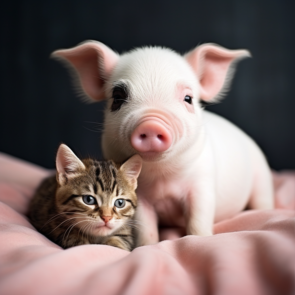 Cute baby pig and cat fusion