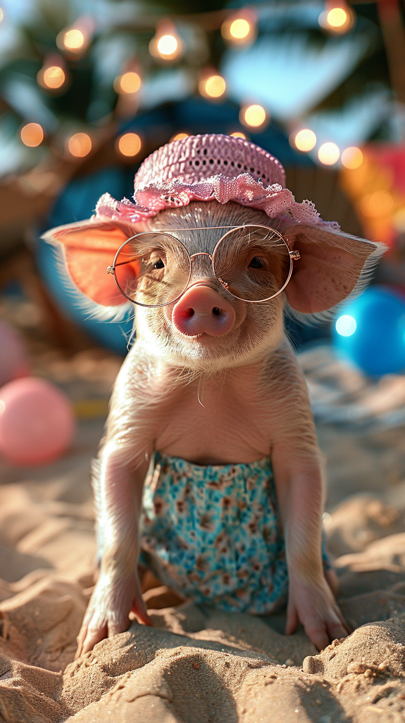 Baby piglet in cute summer outfit