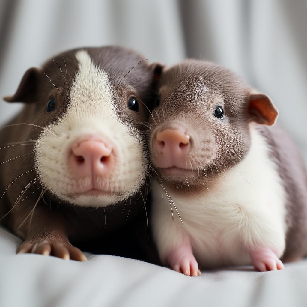 Cute baby piglet and otter playing