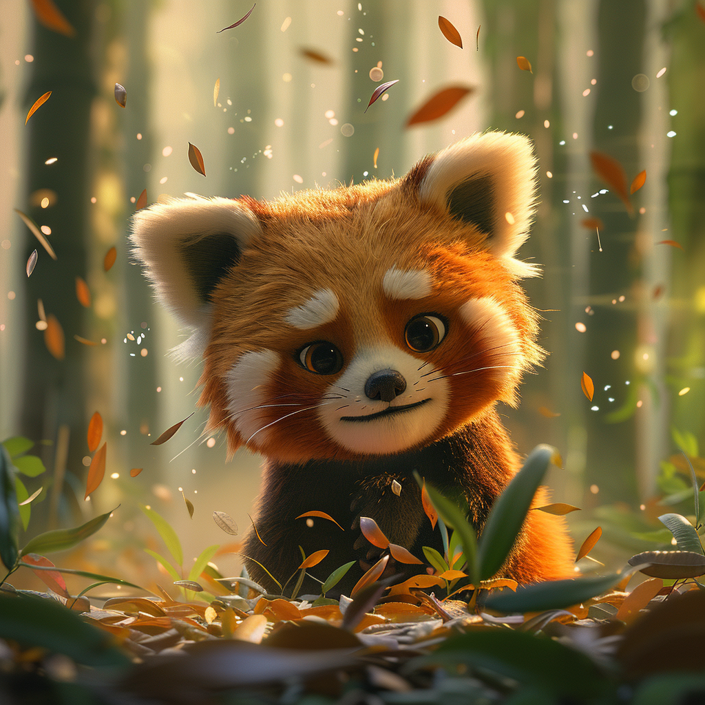 Cute baby red panda in rain forest