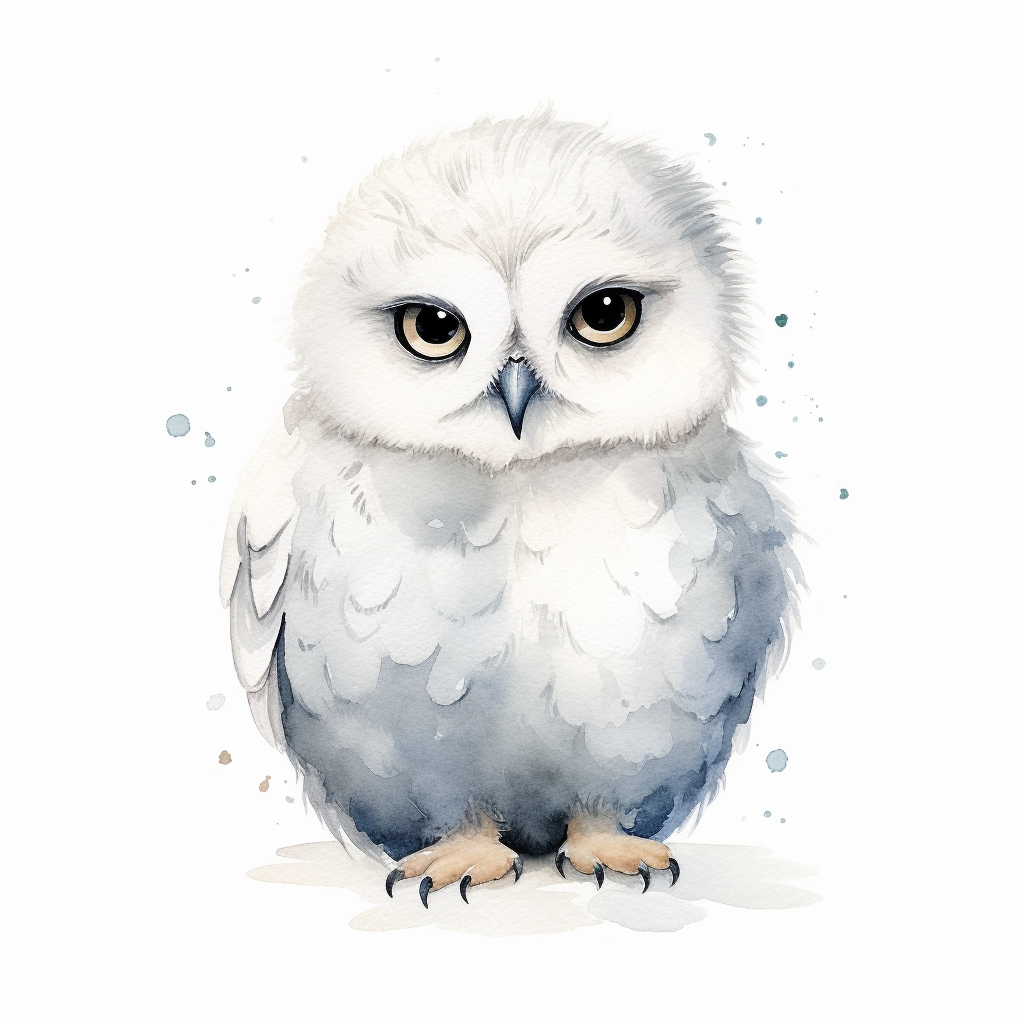 Baby snowy owl illustration on white background