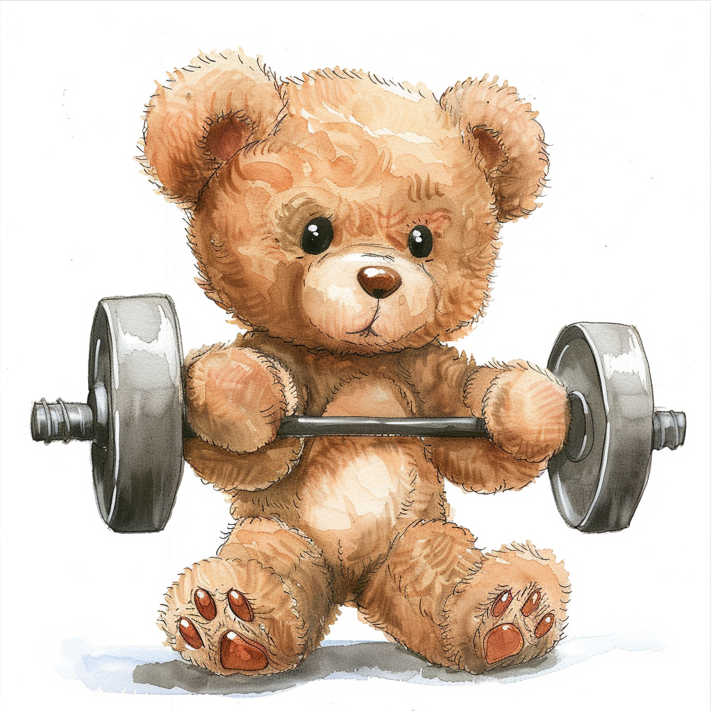 Smiling teddy bear weightlifting clipart