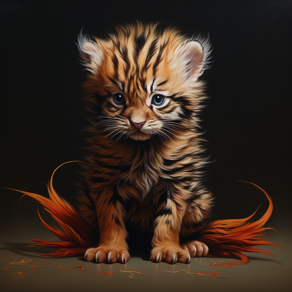 Cute baby tiger with long tail resembling a pheasant