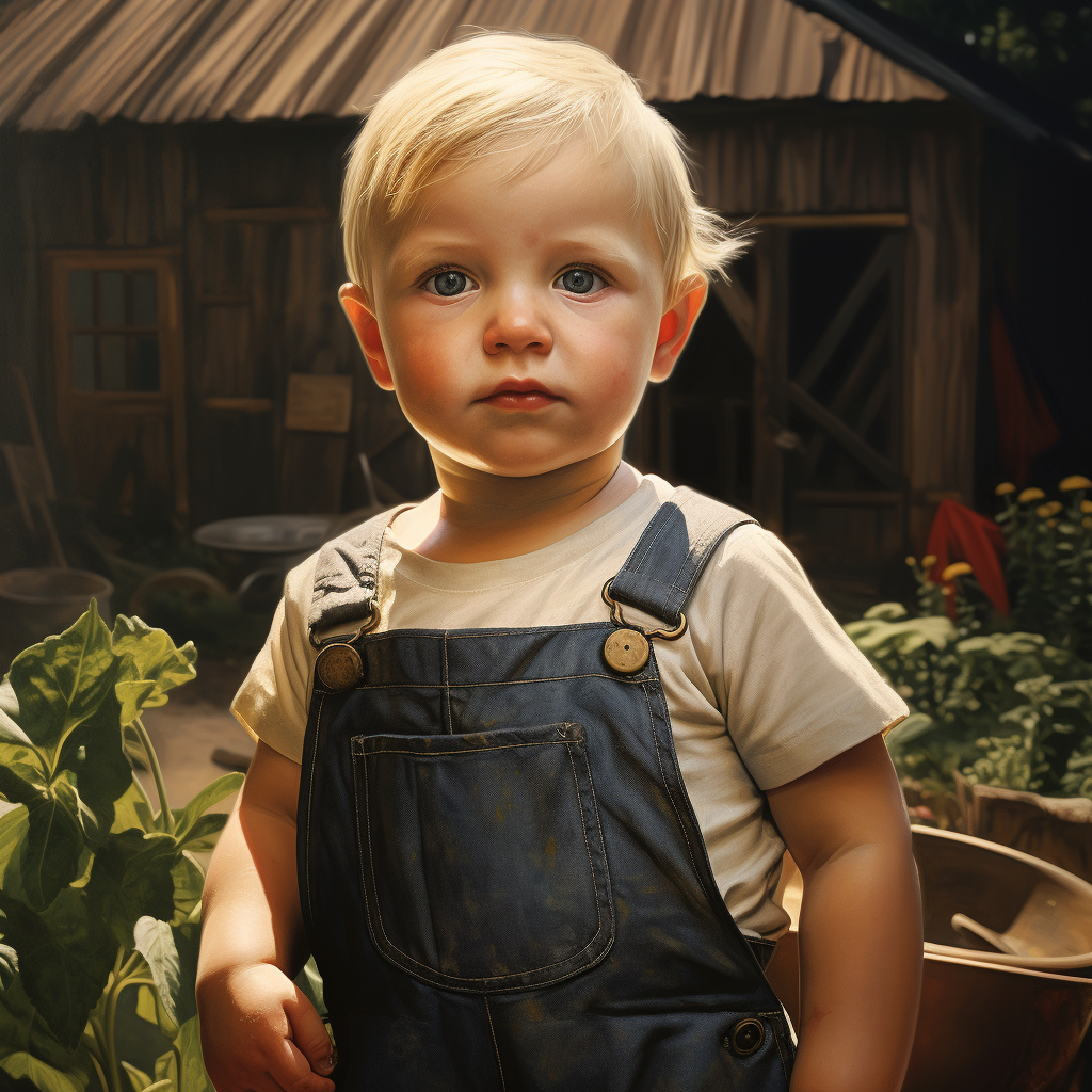 Baby in Apron on Farm