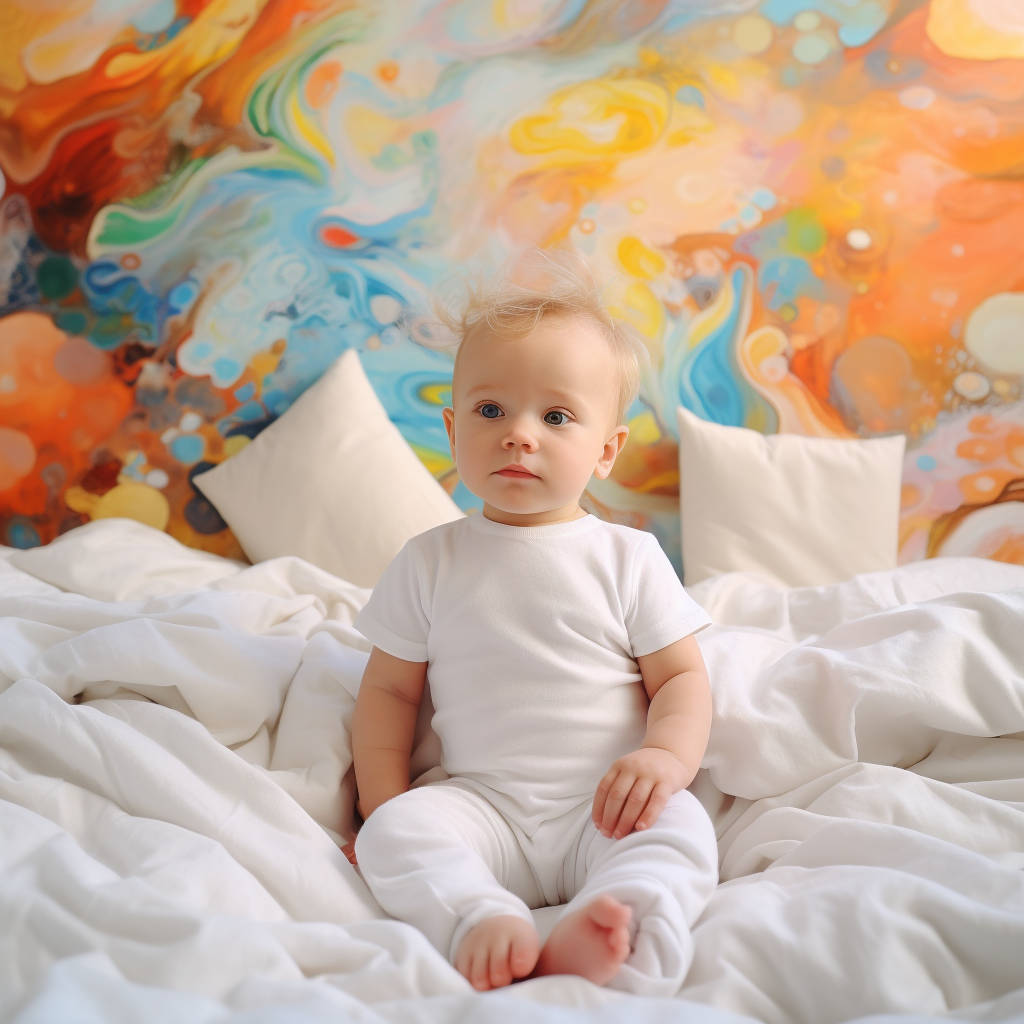 Adorable baby on white bed