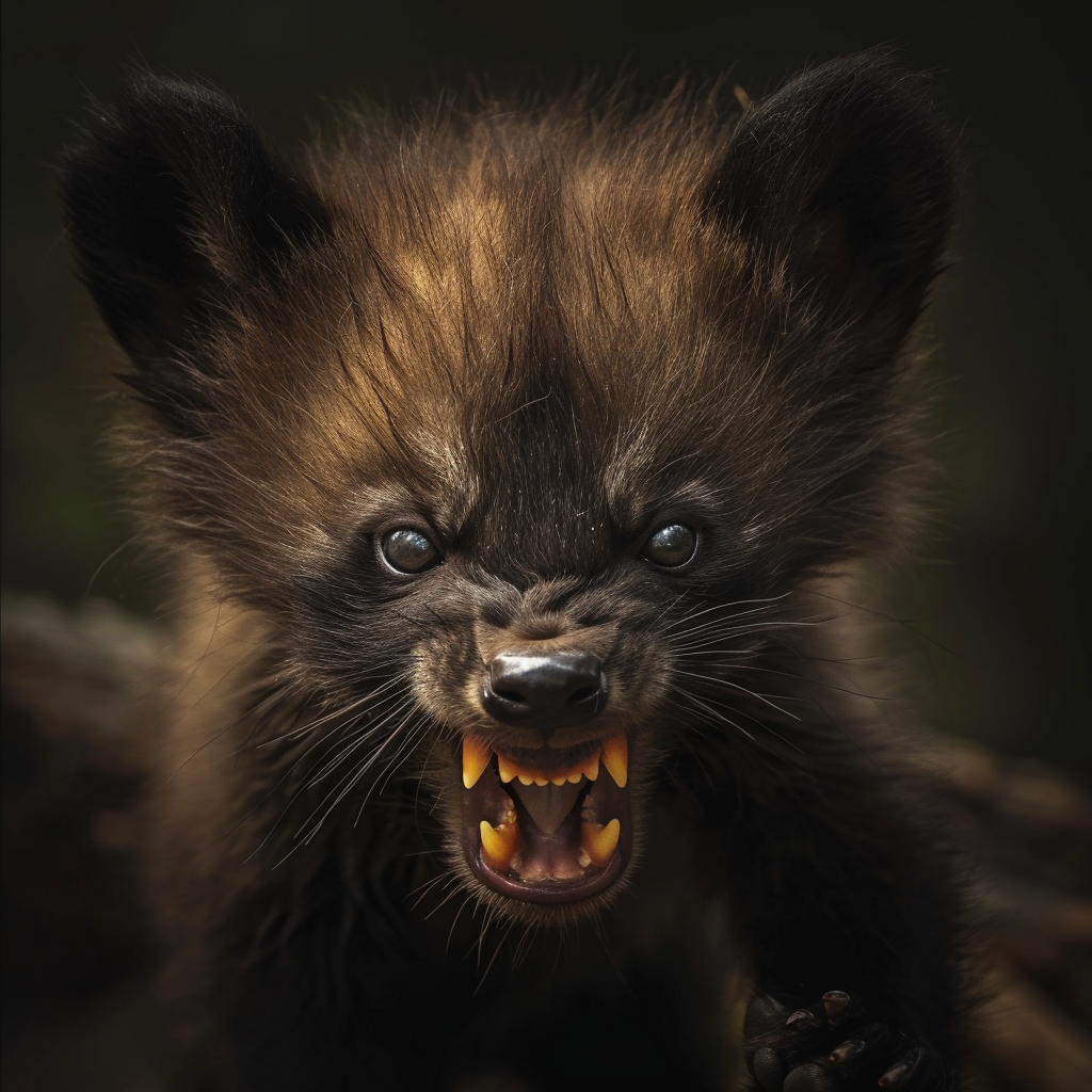 Baby wolverine with scary expression