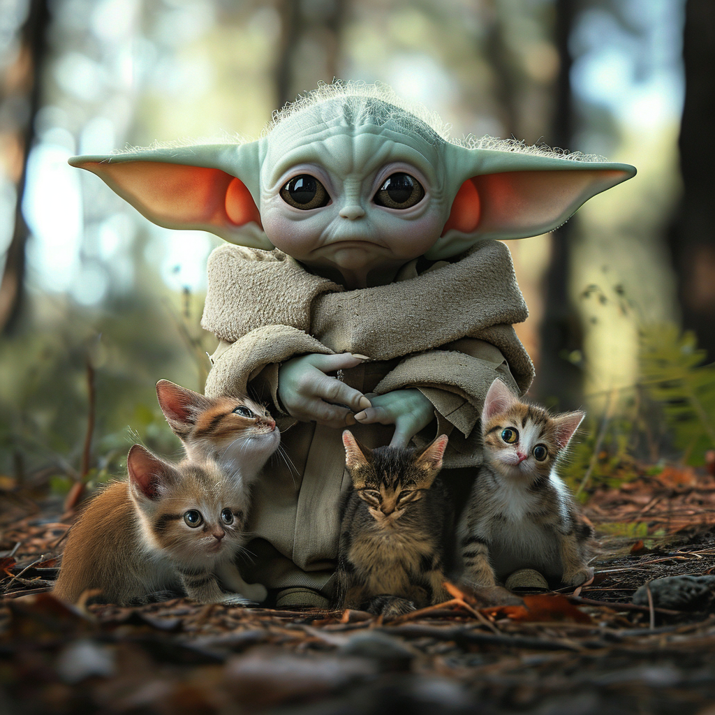 Baby Yoda with Cute Cats