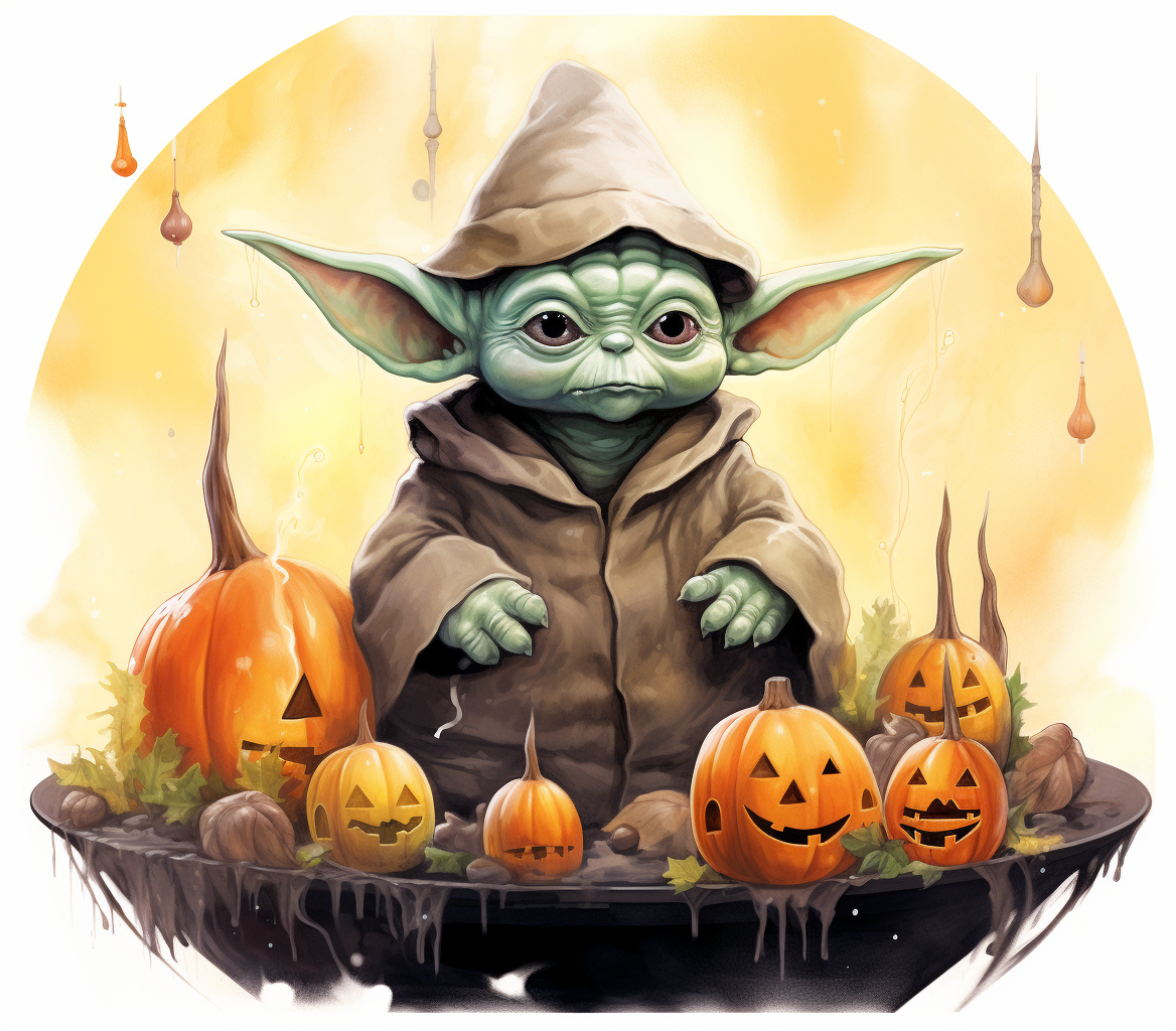 Cute Baby Yoda Wearing a Witch Hat