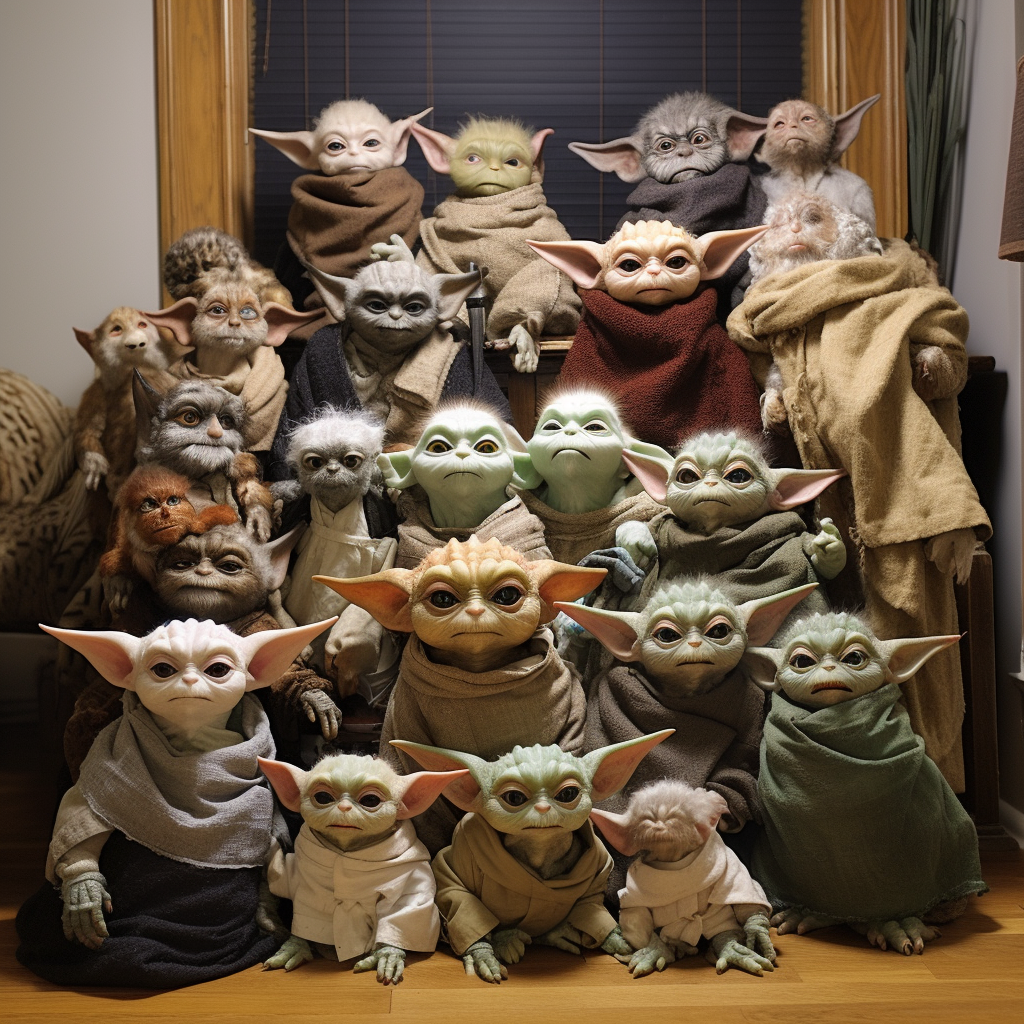 Cute Baby Yodas in Family Portrait