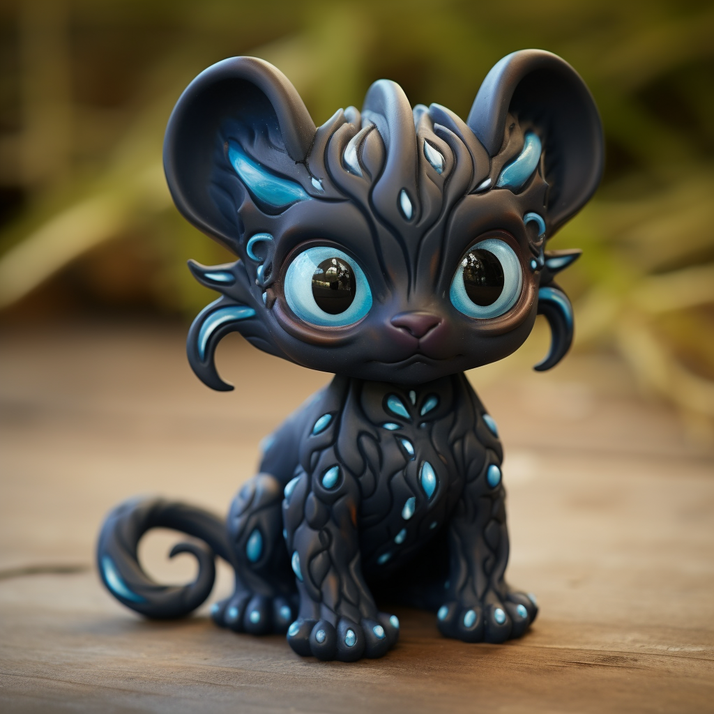 Cute baby displacer beast with blue eyes and three tails